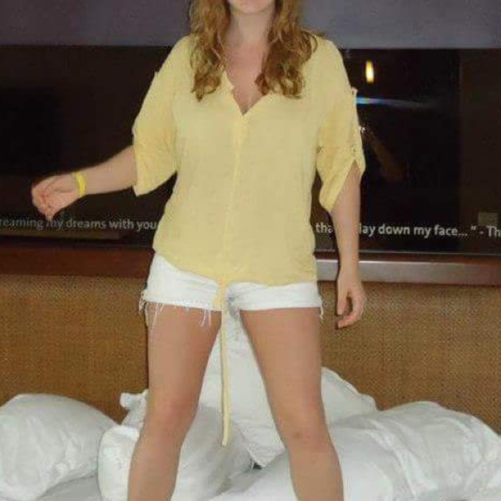 Sheer flowy yellow summer top XS